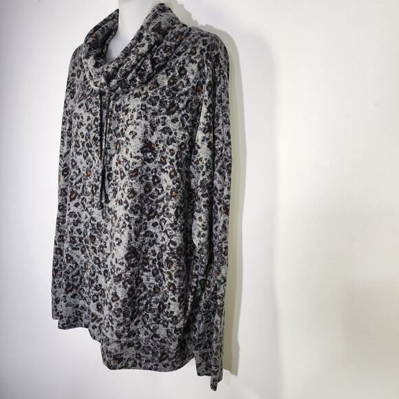 Maurices Women Sweater Size XXL Leopard Print Cowl Neck Drawstring Pullover Knit - Picture 5 of 11